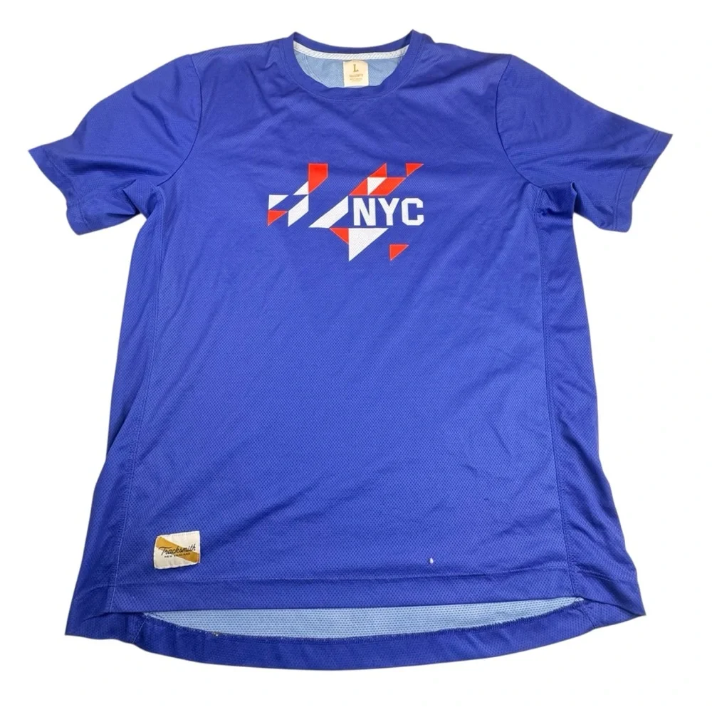 !! SOLD !! T-Shirt Men Large Blue New York City Marathon Running Activewear Tee - Picture 1 of 11